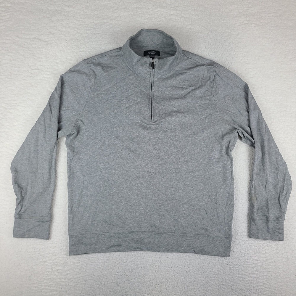 Nordstrom Sweater Mens Large Gray 100% Cotton Quarter Zip Sweatshirt *